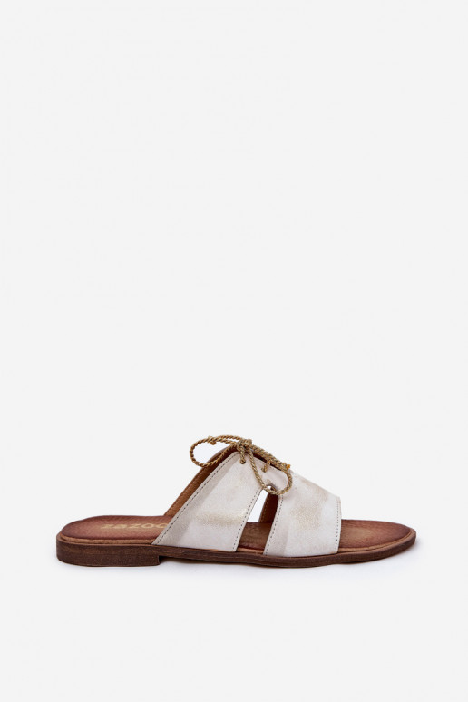 Čibas no dabīgas ādas Sieviešu ar platiem papēžiem Zazoo 3022 Zelta krāsas Przecierany Čibas no dabīgas ādas Sieviešu ar platiem papēžiem Zazoo 3022 Zelta krāsas Przecierany