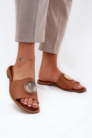 Zazoo 2938 Čibas no dabīgas ādas ar platiem papēžiem ar ornamentiem brūnas krāsas