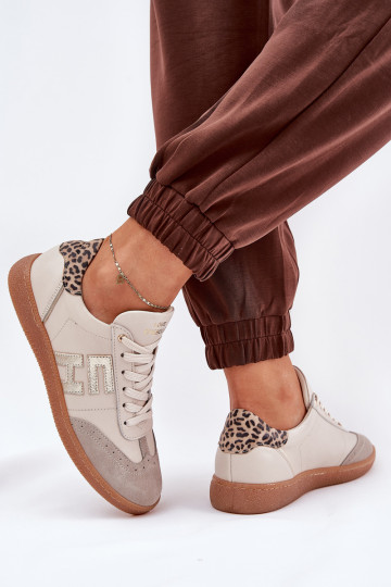 Āda sporta apavi Sneakers modeļa apavi Sieviešu ar leoparda kažokādas rakstu CheBello 4640 smilšu krāsas