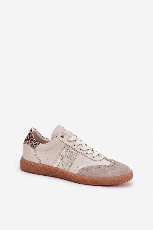 Āda sporta apavi Sneakers modeļa apavi Sieviešu ar leoparda kažokādas rakstu CheBello 4640 smilšu krāsas Āda sporta apavi Sneakers modeļa apavi Sieviešu ar leoparda kažokādas rakstu CheBello 4640 smilšu krāsas
