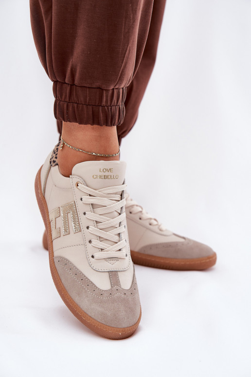 Āda sporta apavi Sneakers modeļa apavi Sieviešu ar leoparda kažokādas rakstu CheBello 4640 smilšu krāsas Āda sporta apavi Sneakers modeļa apavi Sieviešu ar leoparda kažokādas rakstu CheBello 4640 smilšu krāsas