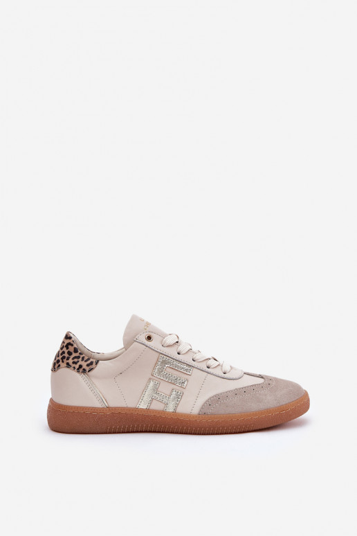 Āda sporta apavi Sneakers modeļa apavi Sieviešu ar leoparda kažokādas rakstu CheBello 4640 smilšu krāsas Āda sporta apavi Sneakers modeļa apavi Sieviešu ar leoparda kažokādas rakstu CheBello 4640 smilšu krāsas