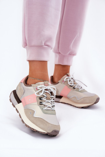 zamšādas Sneakers modeļa apavi Sieviešu Big Star RR274243 HI-POLY SYSTEM Pelēkas krāsas-Rozā krāsas