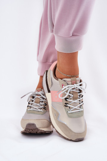 zamšādas Sneakers modeļa apavi Sieviešu Big Star RR274243 HI-POLY SYSTEM Pelēkas krāsas-Rozā krāsas 2