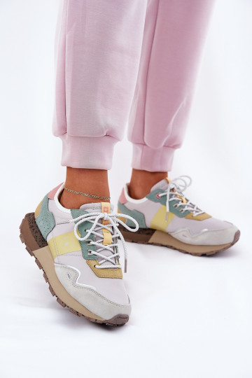 zamšādas Sneakers modeļa apavi Sieviešu Big Star RR274244 HI-POLY SYSTEM Pelēkas krāsas-Dzelteni 2