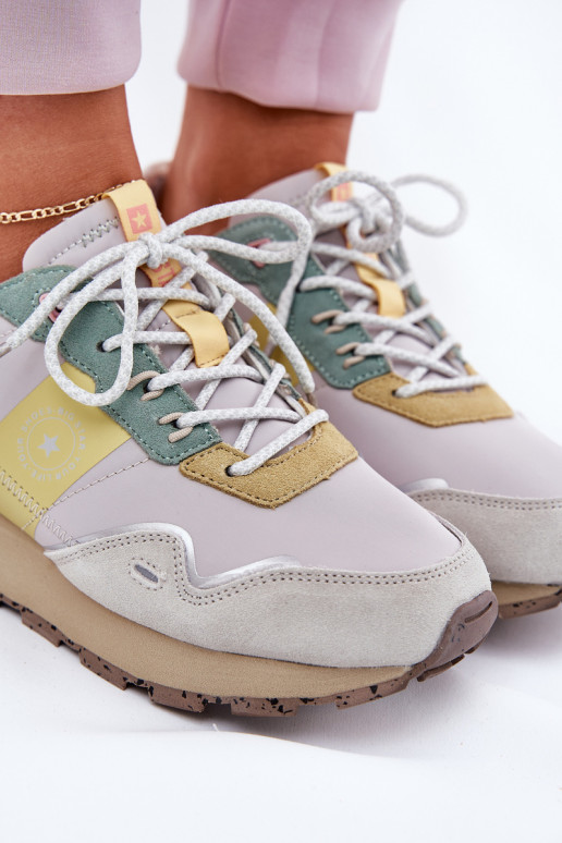 zamšādas Sneakers modeļa apavi Sieviešu Big Star RR274244 HI-POLY SYSTEM Pelēkas krāsas-Dzelteni zamšādas Sneakers modeļa apavi Sieviešu Big Star RR274244 HI-POLY SYSTEM Pelēkas krāsas-Dzelteni