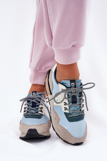 zamšādas Sneakers modeļa apavi Sieviešu Big Star RR274245 HI-POLY SYSTEM Pelēkas krāsas-Zilas krāsas 2