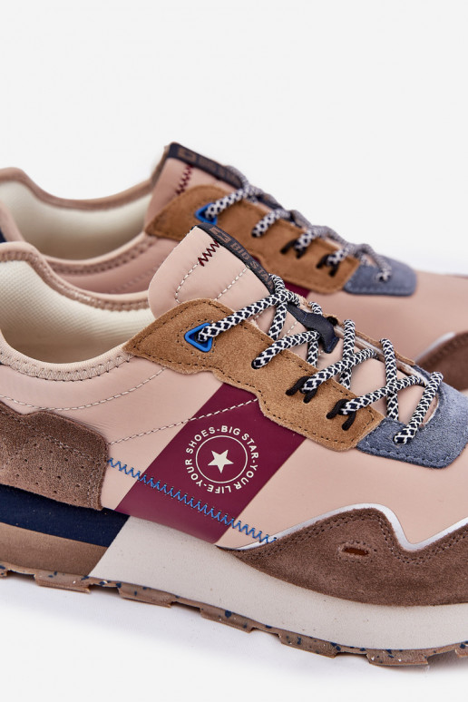 zamšādas Sneakers modeļa apavi Vīriešiem ar platformu Big Star RR174475 Hi-Poly System smilšu krāsas