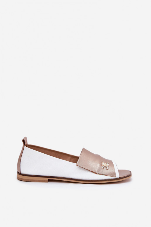 Āda Eleganta stila BalerīnasOdkrytymi Palcami Zazoo 1865 Baltas-Zelta krāsas Āda Eleganta stila BalerīnasOdkrytymi Palcami Zazoo 1865 Baltas-Zelta krāsas