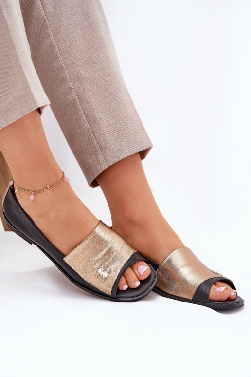 Āda Eleganta stila BalerīnasOdkrytymi Palcami Zazoo 1865 Zelta krāsas-melnas krāsas Āda Eleganta stila BalerīnasOdkrytymi Palcami Zazoo 1865 Zelta krāsas-melnas krāsas