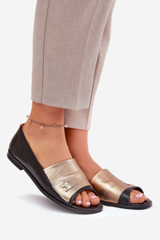 Āda Eleganta stila BalerīnasOdkrytymi Palcami Zazoo 1865 Zelta krāsas-melnas krāsas Āda Eleganta stila BalerīnasOdkrytymi Palcami Zazoo 1865 Zelta krāsas-melnas krāsas