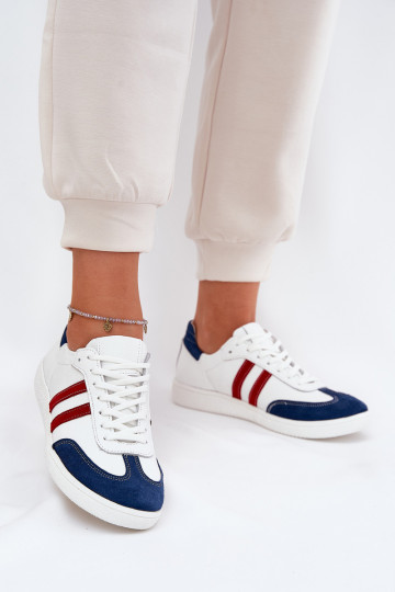 Zazoo N1068 Āda Zems Sneakers modeļa apavi Sieviešu Baltas-tumši zilas krāsas