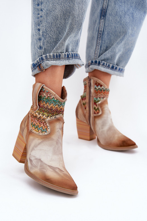 Āda kovboju stila puszābaki ar papēdi dekorēti Plecionką Tā irciejka 06810-29 Dažādu krāsu Āda kovboju stila puszābaki ar papēdi dekorēti Plecionką Tā irciejka 06810-29 Dažādu krāsu