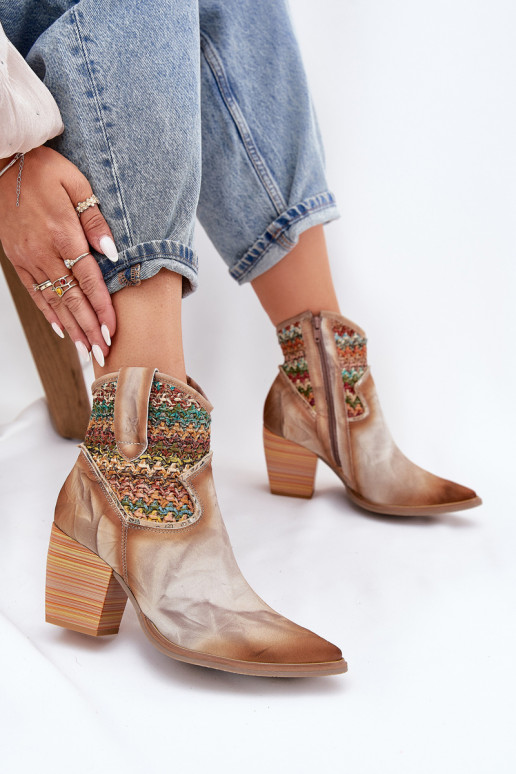 Āda kovboju stila puszābaki ar papēdi dekorēti Plecionką Tā irciejka 06810-29 Dažādu krāsu Āda kovboju stila puszābaki ar papēdi dekorēti Plecionką Tā irciejka 06810-29 Dažādu krāsu