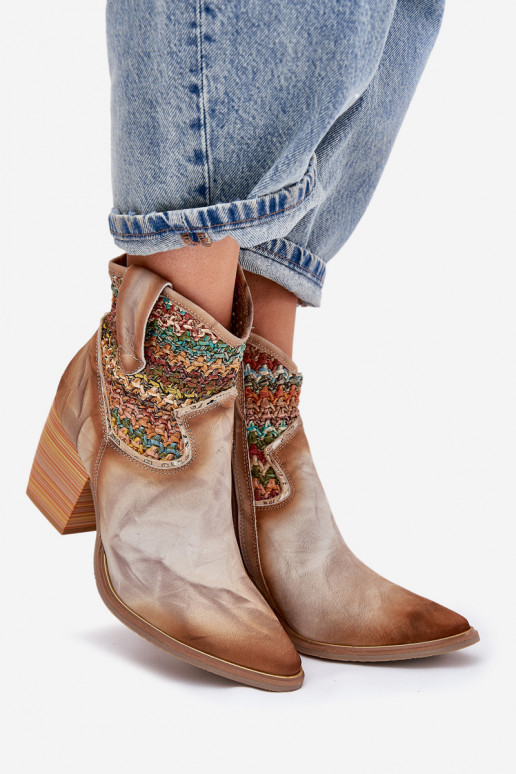 Āda kovboju stila puszābaki ar papēdi dekorēti Plecionką Tā irciejka 06810-29 Dažādu krāsu Āda kovboju stila puszābaki ar papēdi dekorēti Plecionką Tā irciejka 06810-29 Dažādu krāsu