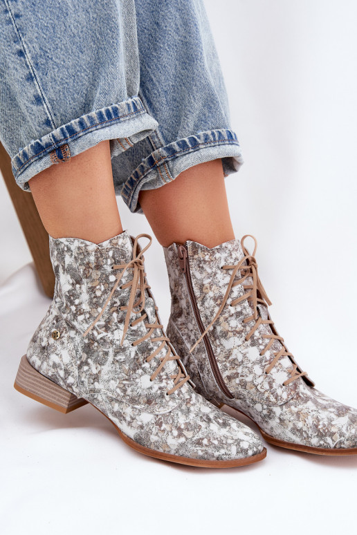 Āda Rakstaina Sieviešu puszābaki ar platiem papēžiem Tā irciejka 06391-25 smilšu krāsas