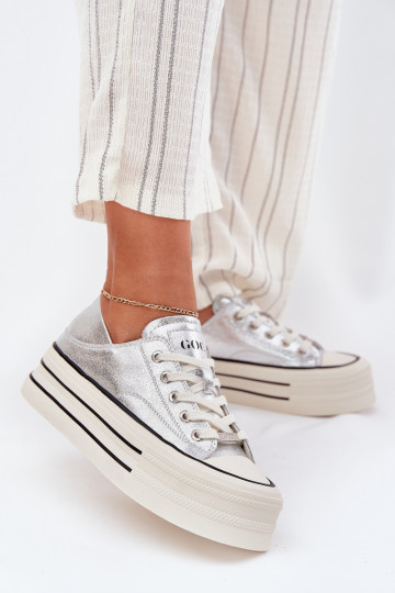 Āda sieviešu puszābaki ar platformu GOE RR2N4108 Sudraba krāsas 2