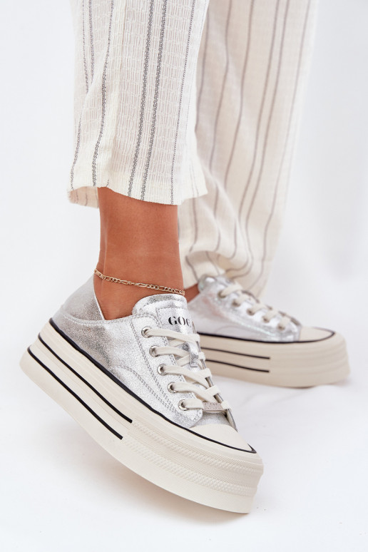 Āda sieviešu puszābaki ar platformu GOE RR2N4108 Sudraba krāsas Āda sieviešu puszābaki ar platformu GOE RR2N4108 Sudraba krāsas