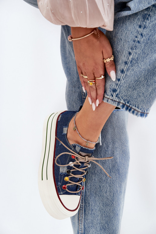 sieviešu puszābaki ar platformu GOE RR2N4103 tumši zilas krāsas sieviešu puszābaki ar platformu GOE RR2N4103 tumši zilas krāsas