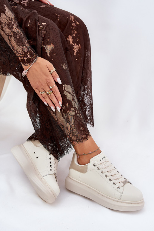 Āda Sneakers modeļa apavi Sieviešu ar platformu GOE RR2N4004 smilšu krāsas Āda Sneakers modeļa apavi Sieviešu ar platformu GOE RR2N4004 smilšu krāsas