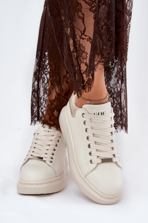 Āda Sneakers modeļa apavi Sieviešu ar platformu GOE RR2N4004 smilšu krāsas Āda Sneakers modeļa apavi Sieviešu ar platformu GOE RR2N4004 smilšu krāsas