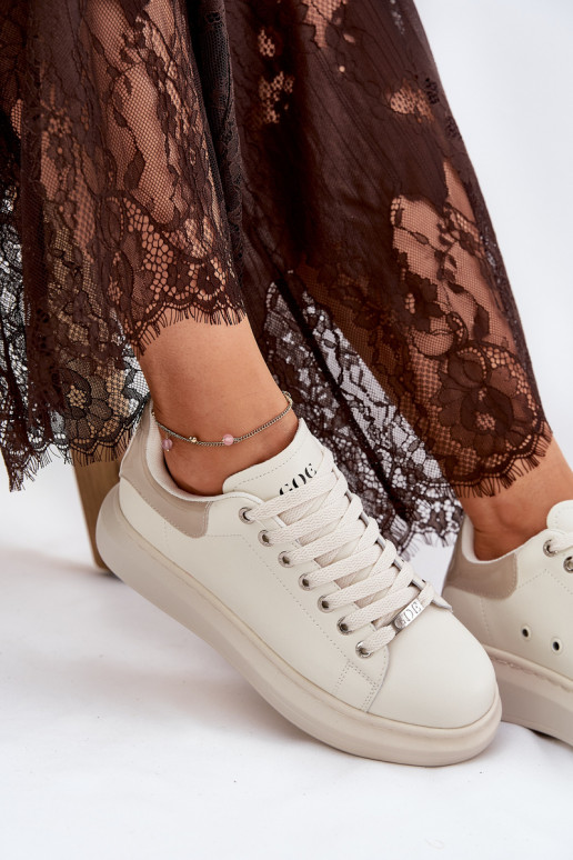 Āda Sneakers modeļa apavi Sieviešu ar platformu GOE RR2N4004 smilšu krāsas Āda Sneakers modeļa apavi Sieviešu ar platformu GOE RR2N4004 smilšu krāsas