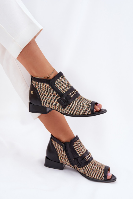 Āda Sieviešu puszābakiOdkrytymi Palcami Tā irciejka 06934-39/00-1 Melns-smilšu krāsas Āda Sieviešu puszābakiOdkrytymi Palcami Tā irciejka 06934-39/00-1 Melns-smilšu krāsas