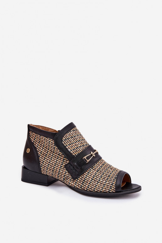 Āda Sieviešu puszābakiOdkrytymi Palcami Tā irciejka 06934-39/00-1 Melns-smilšu krāsas Āda Sieviešu puszābakiOdkrytymi Palcami Tā irciejka 06934-39/00-1 Melns-smilšu krāsas