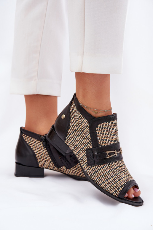 Āda Sieviešu puszābakiOdkrytymi Palcami Tā irciejka 06934-39/00-1 Melns-smilšu krāsas Āda Sieviešu puszābakiOdkrytymi Palcami Tā irciejka 06934-39/00-1 Melns-smilšu krāsas