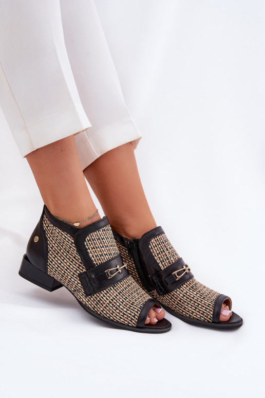 Āda Sieviešu puszābakiOdkrytymi Palcami Tā irciejka 06934-39/00-1 Melns-smilšu krāsas Āda Sieviešu puszābakiOdkrytymi Palcami Tā irciejka 06934-39/00-1 Melns-smilšu krāsas