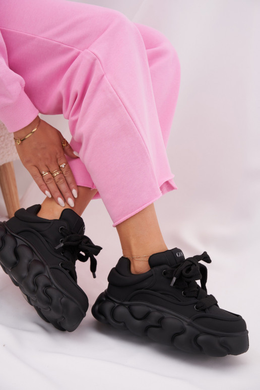 Āda Sneakers modeļa apavi Sieviešu ar platformu GOE RR2N4044 melnas krāsas Āda Sneakers modeļa apavi Sieviešu ar platformu GOE RR2N4044 melnas krāsas