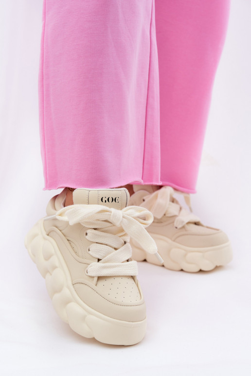 Āda Sneakers modeļa apavi Sieviešu ar platformu GOE RR2N4043 smilšu krāsas Āda Sneakers modeļa apavi Sieviešu ar platformu GOE RR2N4043 smilšu krāsas