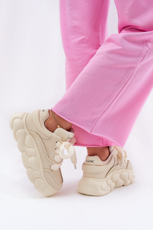 Āda Sneakers modeļa apavi Sieviešu ar platformu GOE RR2N4043 smilšu krāsas Āda Sneakers modeļa apavi Sieviešu ar platformu GOE RR2N4043 smilšu krāsas