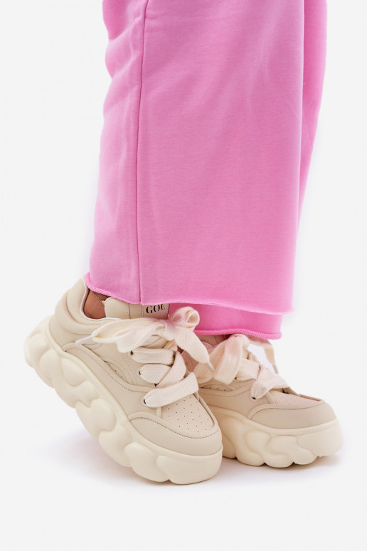 Āda Sneakers modeļa apavi Sieviešu ar platformu GOE RR2N4043 smilšu krāsas Āda Sneakers modeļa apavi Sieviešu ar platformu GOE RR2N4043 smilšu krāsas