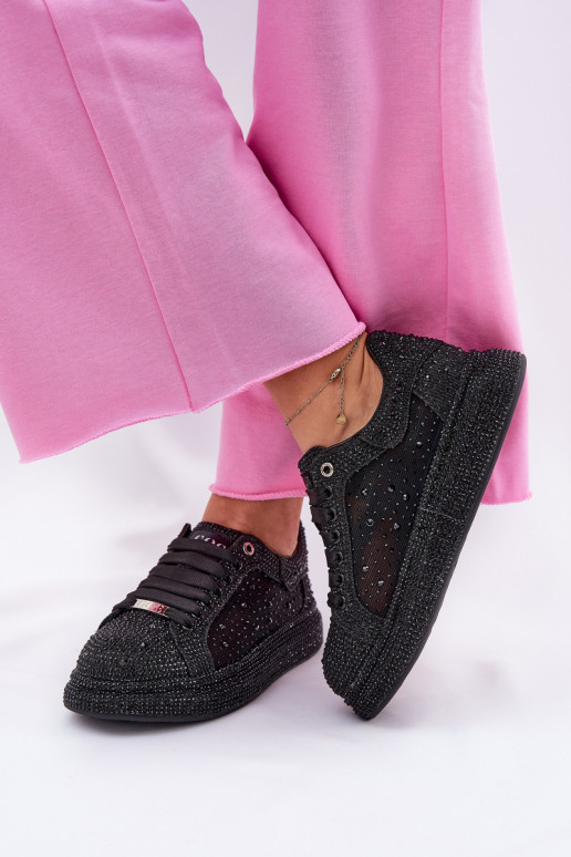 Dekorētas Sneakers modeļa apavi ar platformu GOE NN2N4021 melnas krāsas