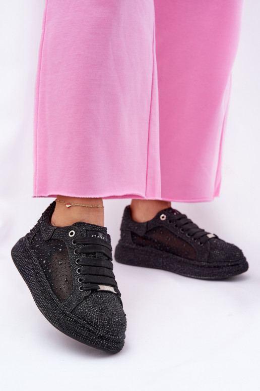 Dekorētas Sneakers modeļa apavi ar platformu GOE NN2N4021 melnas krāsas