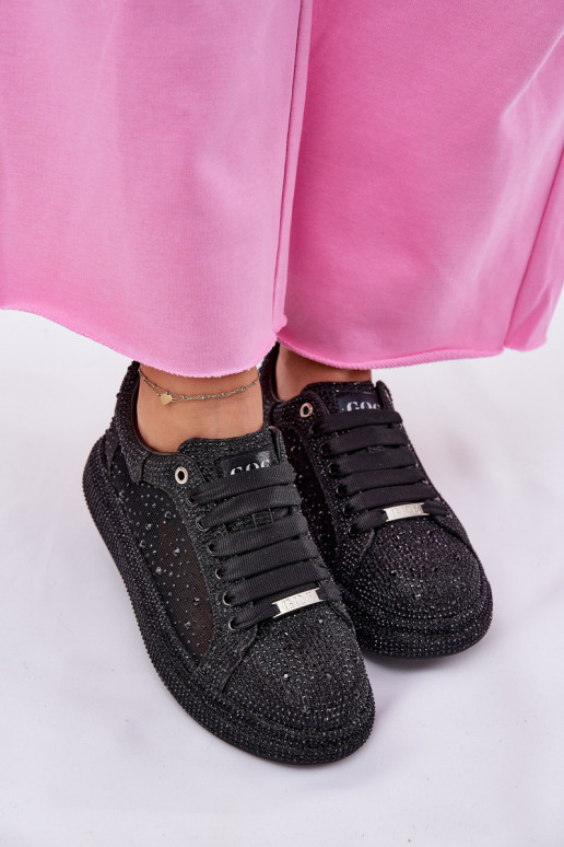 Dekorētas Sneakers modeļa apavi ar platformu GOE NN2N4021 melnas krāsas