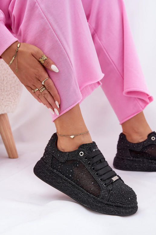 Dekorētas Sneakers modeļa apavi ar platformu GOE NN2N4021 melnas krāsas