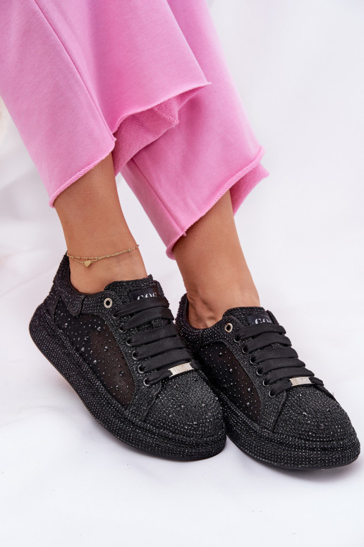 Dekorētas Sneakers modeļa apavi ar platformu GOE NN2N4021 melnas krāsas