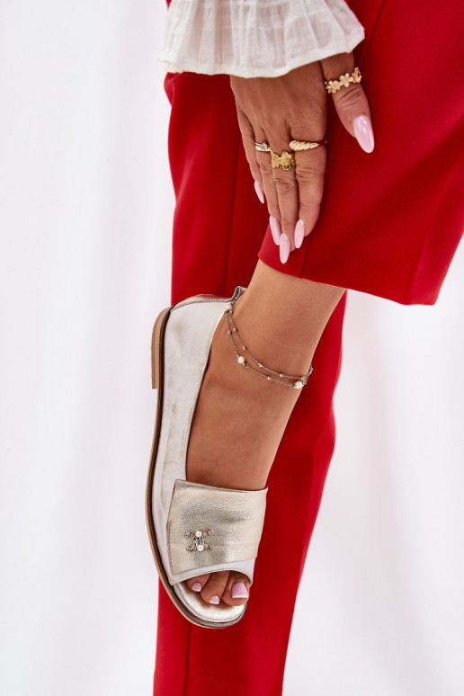 Āda Eleganta stila BalerīnasOdkrytymi Palcami Zazoo 1865 Zelta krāsas Przecierany Āda Eleganta stila BalerīnasOdkrytymi Palcami Zazoo 1865 Zelta krāsas Przecierany