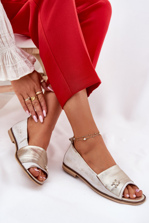 Āda Eleganta stila BalerīnasOdkrytymi Palcami Zazoo 1865 Zelta krāsas Przecierany Āda Eleganta stila BalerīnasOdkrytymi Palcami Zazoo 1865 Zelta krāsas Przecierany