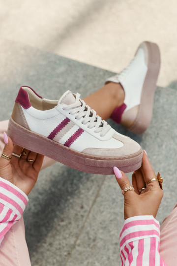 Āda Sneakers modeļa apavi Sieviešu ar platformu Zazoo N1234 smilšu krāsas-bordo krāsas