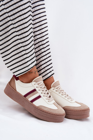 Āda Sneakers modeļa apavi Sieviešu ar platformu Zazoo N1234 smilšu krāsas-bordo krāsas 2