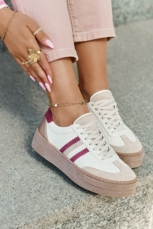 Āda Sneakers modeļa apavi Sieviešu ar platformu Zazoo N1234 smilšu krāsas-bordo krāsas Āda Sneakers modeļa apavi Sieviešu ar platformu Zazoo N1234 smilšu krāsas-bordo krāsas