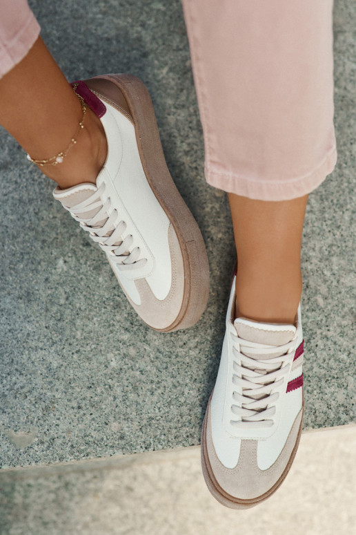 Āda Sneakers modeļa apavi Sieviešu ar platformu Zazoo N1234 smilšu krāsas-bordo krāsas Āda Sneakers modeļa apavi Sieviešu ar platformu Zazoo N1234 smilšu krāsas-bordo krāsas