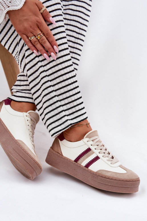 Āda Sneakers modeļa apavi Sieviešu ar platformu Zazoo N1234 smilšu krāsas-bordo krāsas Āda Sneakers modeļa apavi Sieviešu ar platformu Zazoo N1234 smilšu krāsas-bordo krāsas