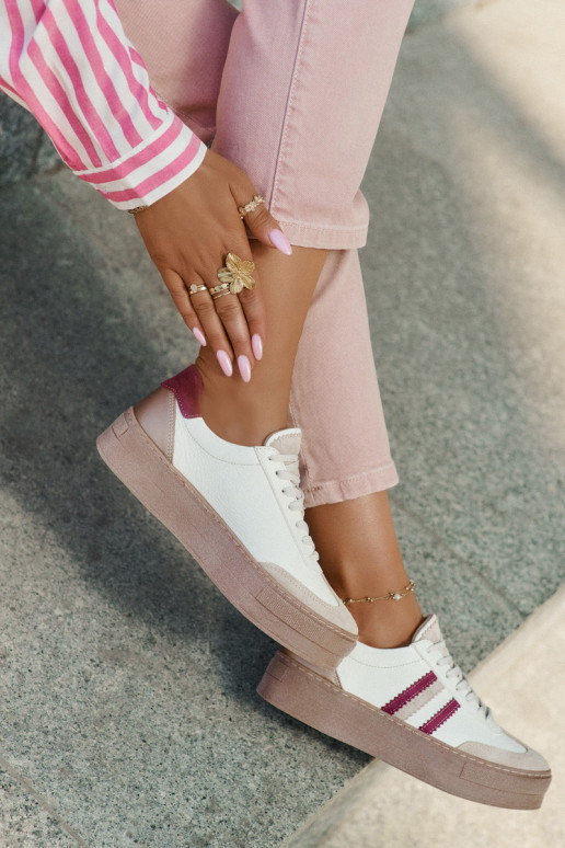 Āda Sneakers modeļa apavi Sieviešu ar platformu Zazoo N1234 smilšu krāsas-bordo krāsas Āda Sneakers modeļa apavi Sieviešu ar platformu Zazoo N1234 smilšu krāsas-bordo krāsas