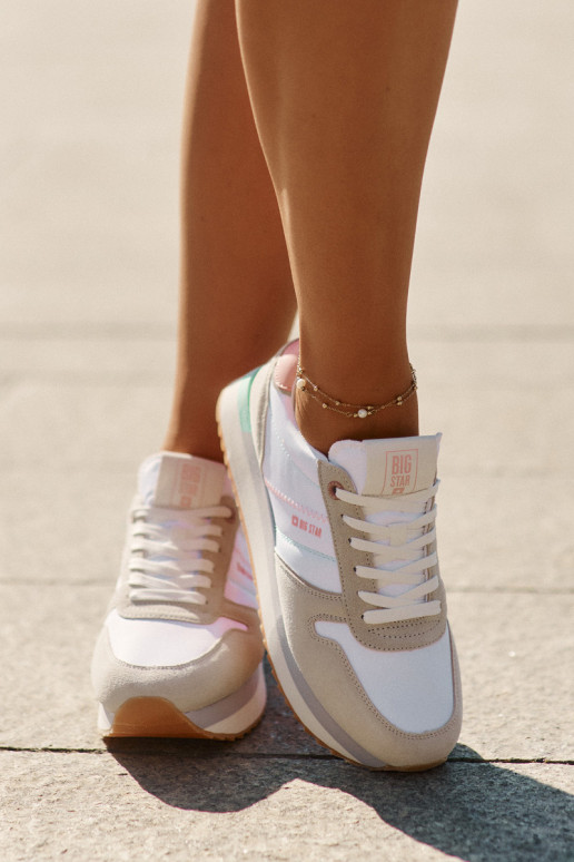 zamšādas Sneakers modeļa apavi Sieviešu Big Star RR274A047 HI-POLY SYSTEM smilšu krāsas-baltas krāsas zamšādas Sneakers modeļa apavi Sieviešu Big Star RR274A047 HI-POLY SYSTEM smilšu krāsas-baltas krāsas