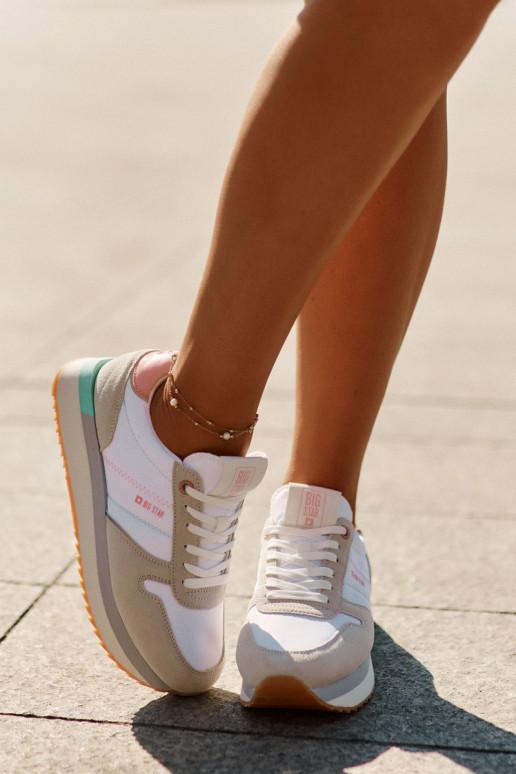 zamšādas Sneakers modeļa apavi Sieviešu Big Star RR274A047 HI-POLY SYSTEM smilšu krāsas-baltas krāsas zamšādas Sneakers modeļa apavi Sieviešu Big Star RR274A047 HI-POLY SYSTEM smilšu krāsas-baltas krāsas