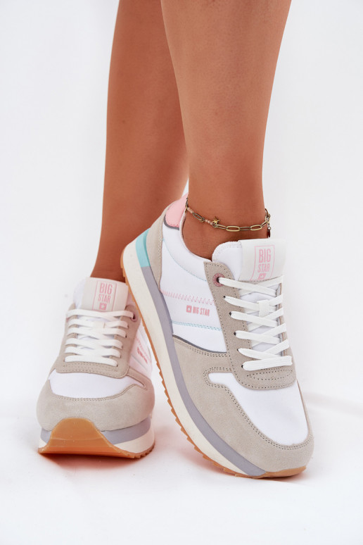 zamšādas Sneakers modeļa apavi Sieviešu Big Star RR274A047 HI-POLY SYSTEM smilšu krāsas-baltas krāsas zamšādas Sneakers modeļa apavi Sieviešu Big Star RR274A047 HI-POLY SYSTEM smilšu krāsas-baltas krāsas